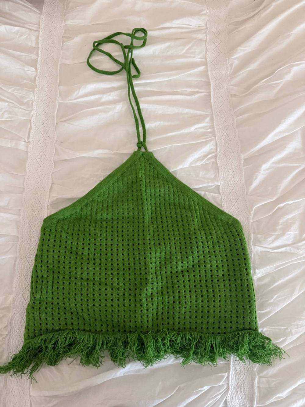 Apricot Lane Green Knit Halter with Fringe